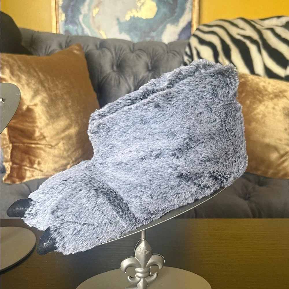 Gray Furry Monster Claw Slippers